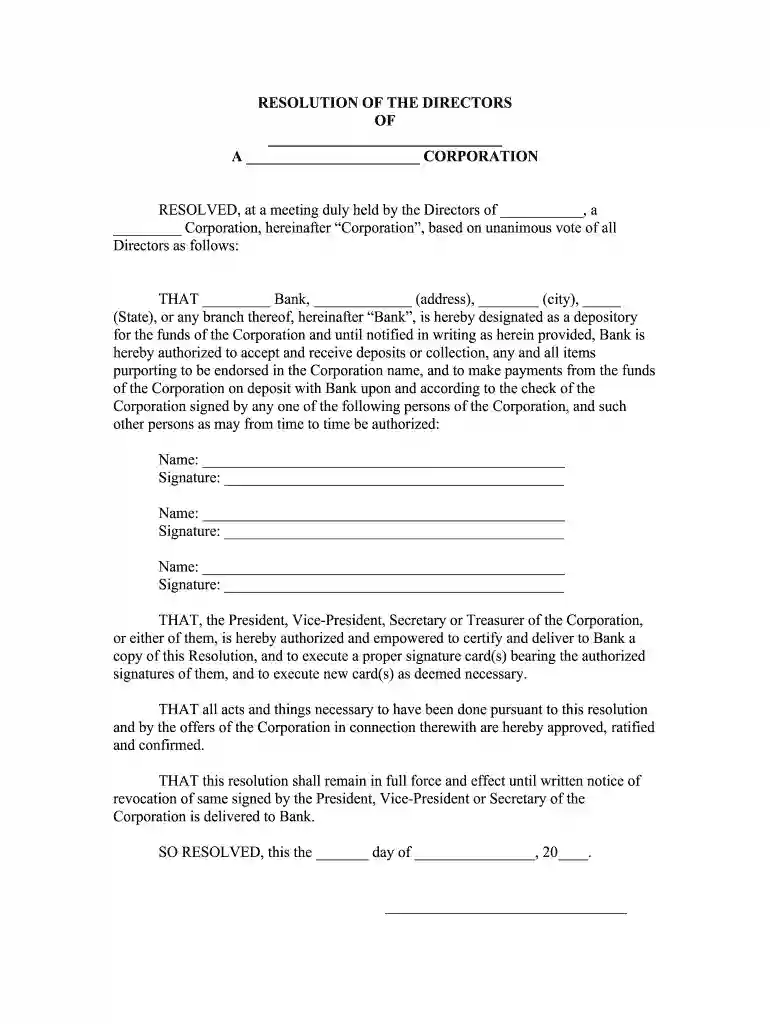 banking resolution template Preview on Page 1