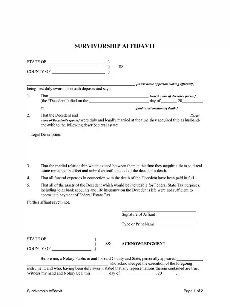 affidavit of survivorship Preview on Page 1