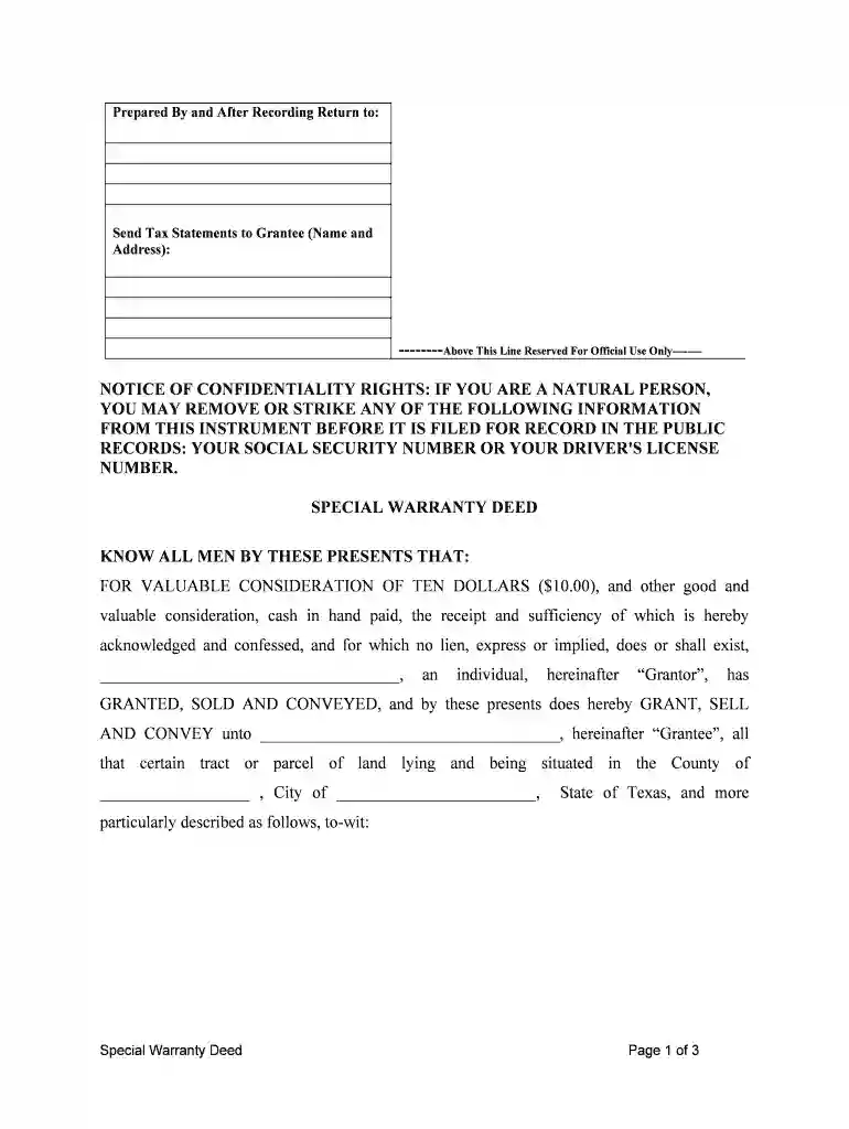 special warranty deed Preview on Page 1
