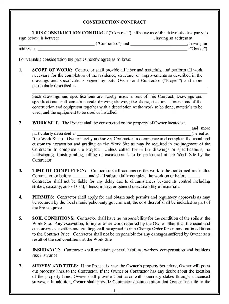 Washington Construction Contract Cost Plus or Fixed Fee Preview on Page 1