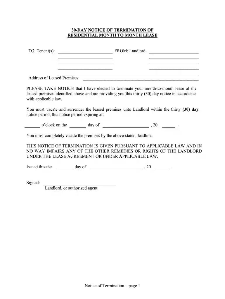 30 day notice to vacate tennessee template Preview on Page 1