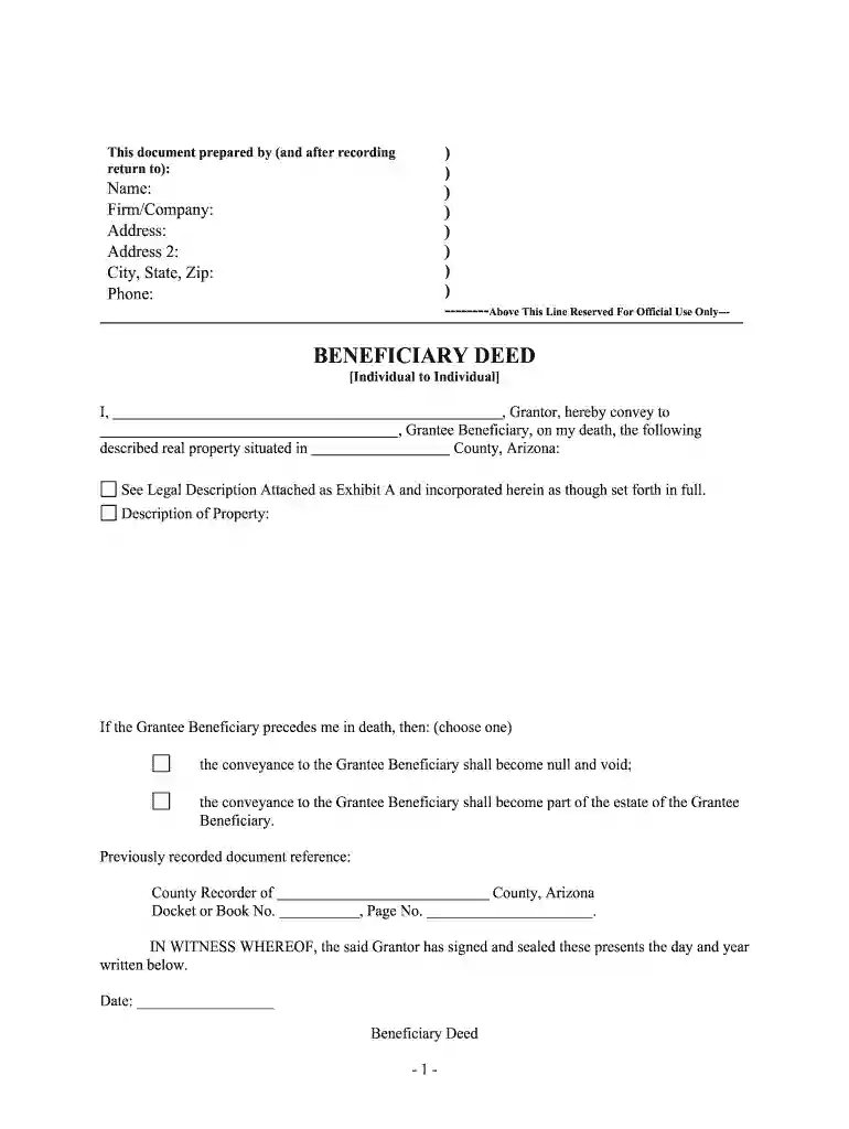 arizona maricopa county beneficiary deed form Preview on Page 1