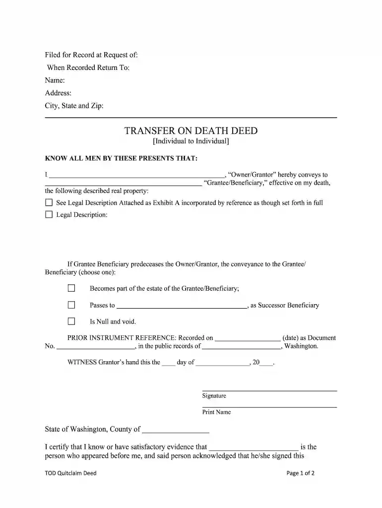 washington transfer on death deed form Preview on Page 1