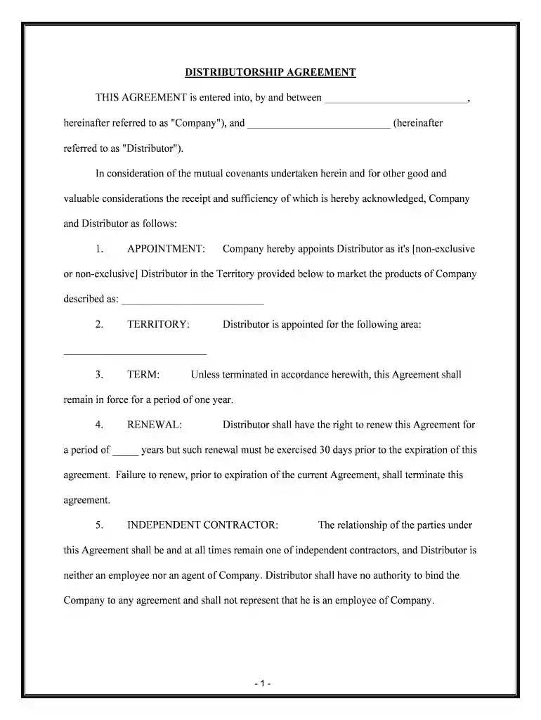 simple distribution agreement pdf Preview on Page 1