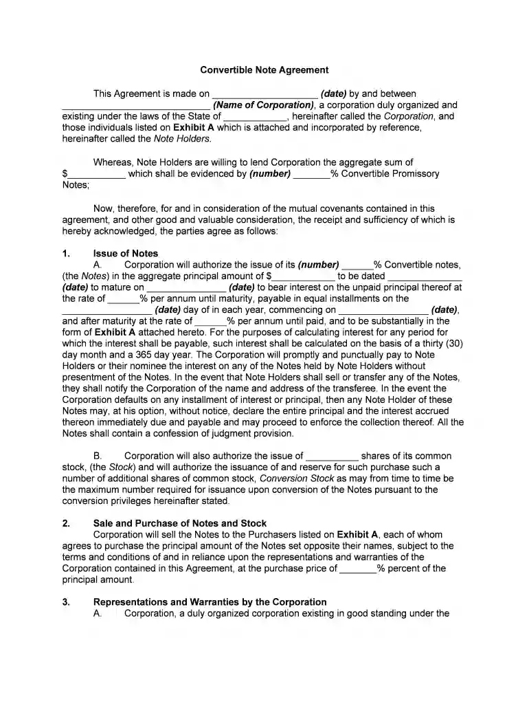 convertible note form Preview on Page 1