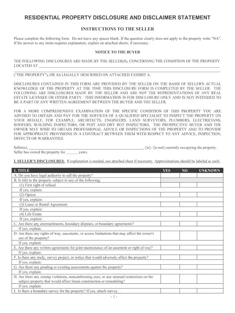 house disclosure form Preview on Page 1
