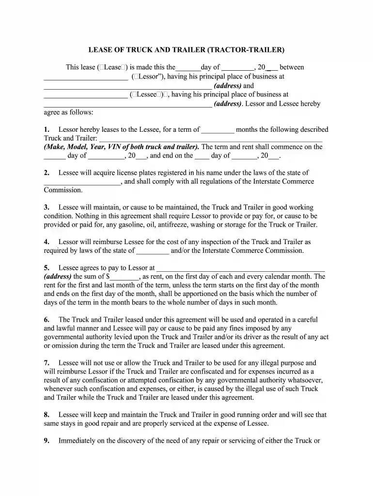 lease trailer form agreement Preview on Page 1