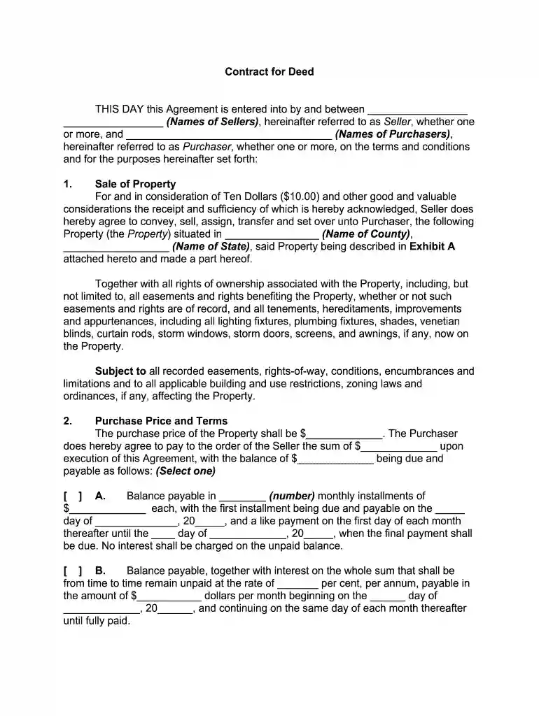 blank contract for deed Preview on Page 1