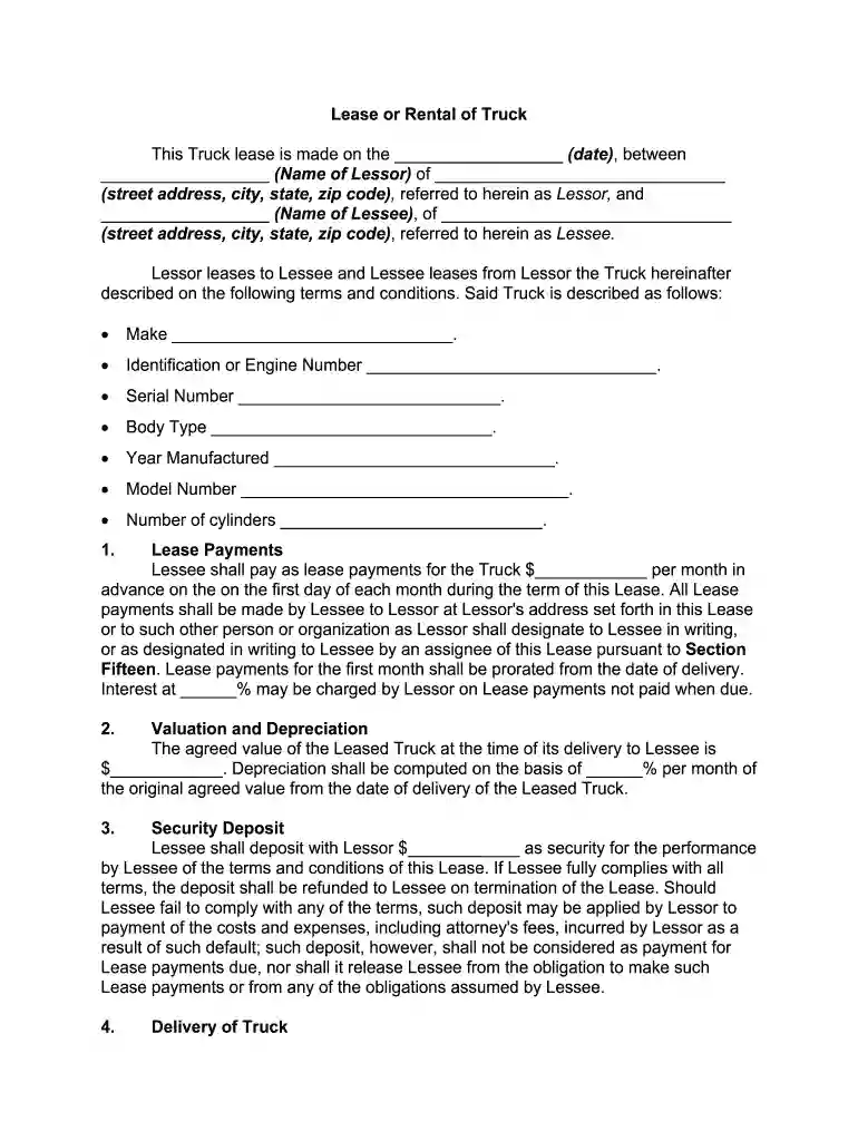 food truck lease agreement template free Preview on Page 1