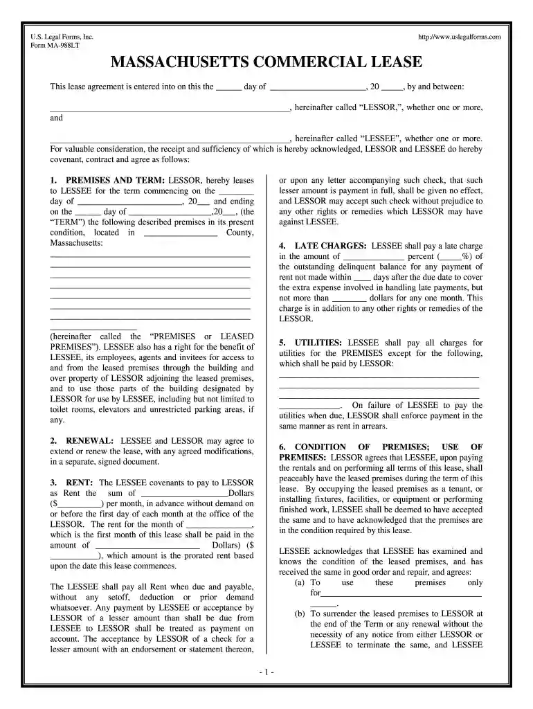 commercial lease agreement massachusetts Preview on Page 1