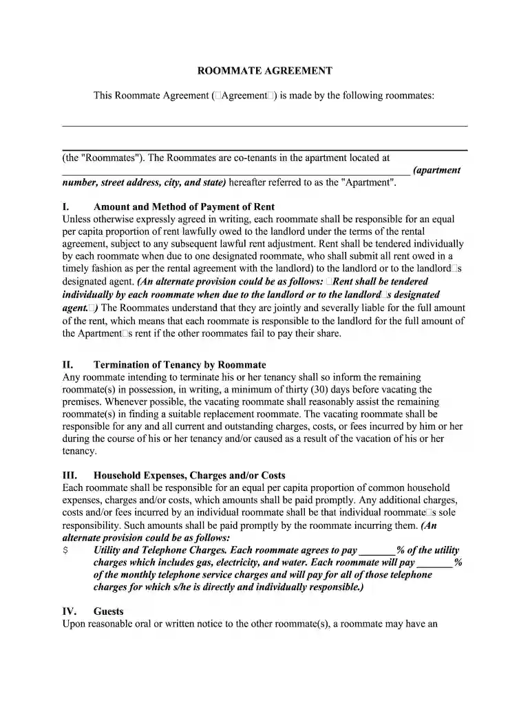 roommate agreement checklist Preview on Page 1