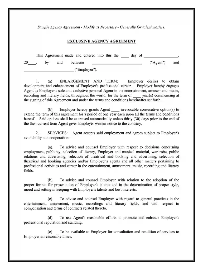 exclusive agency Preview on Page 1