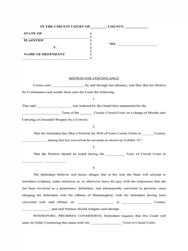 motion for continuance example Preview on Page 1