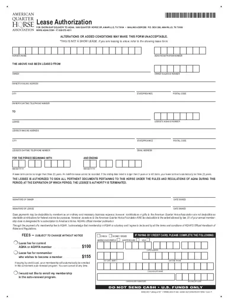 aqha lease form Preview on Page 1
