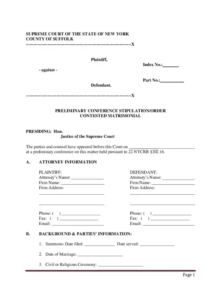 preliminary conference stipulation order contested matrimonial Preview on Page 1