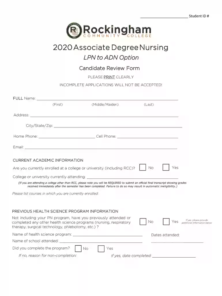 2020 Fall Associate Degree Nursing (LPN to ADN Option) Admissions Preview on Page 1