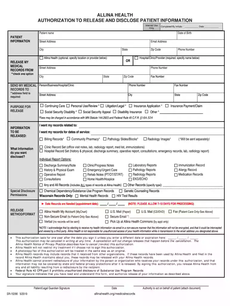 PATIENT ACCESS REQUEST FOR HEALTH - Allina Health Preview on Page 1