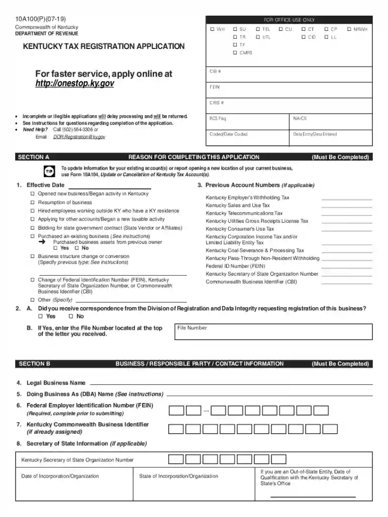 kentucky form 10a100 Preview on Page 1