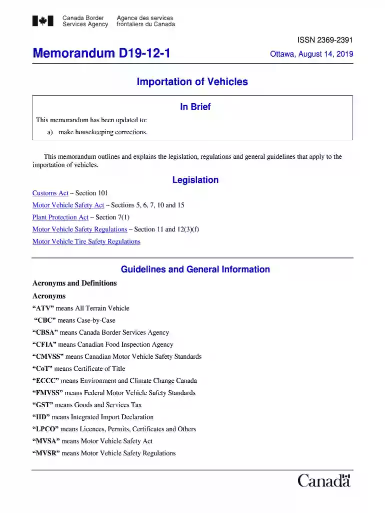 canada vehicle import form 1 pdf Preview on Page 1
