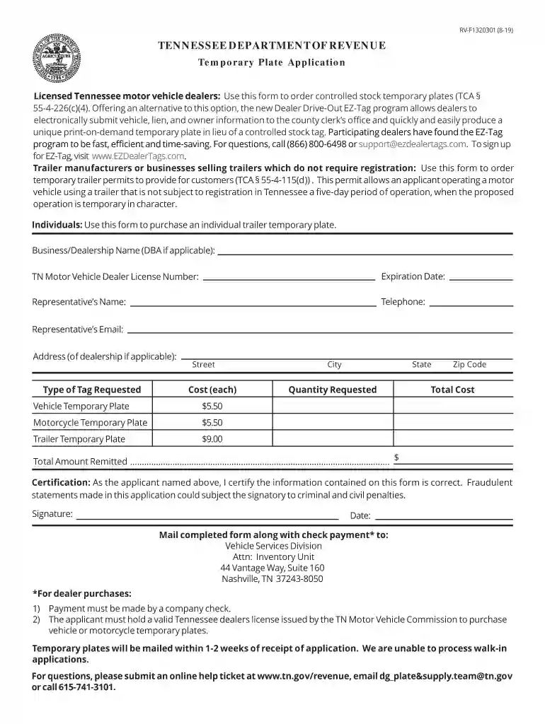 printable temporary license plate tennessee Preview on Page 1
