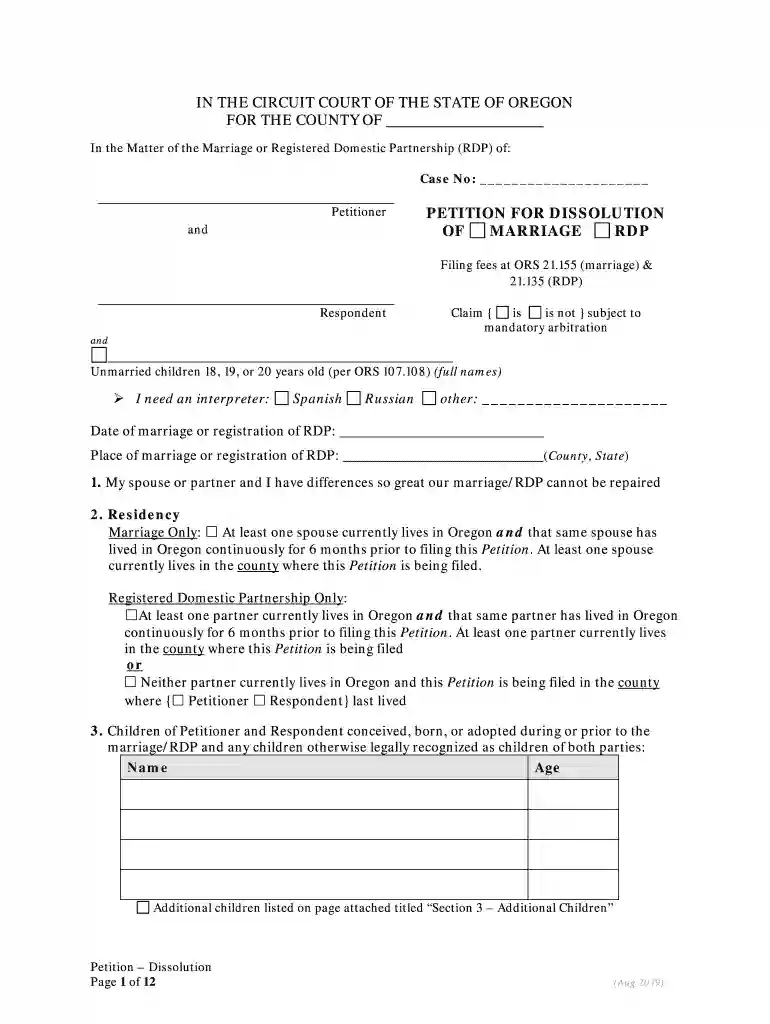 dissolution petition Preview on Page 1