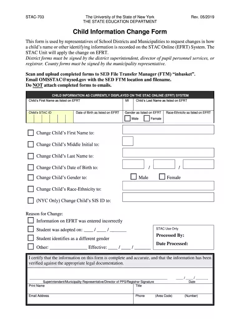 Child Information Change Form (STAC-703) Preview on Page 1
