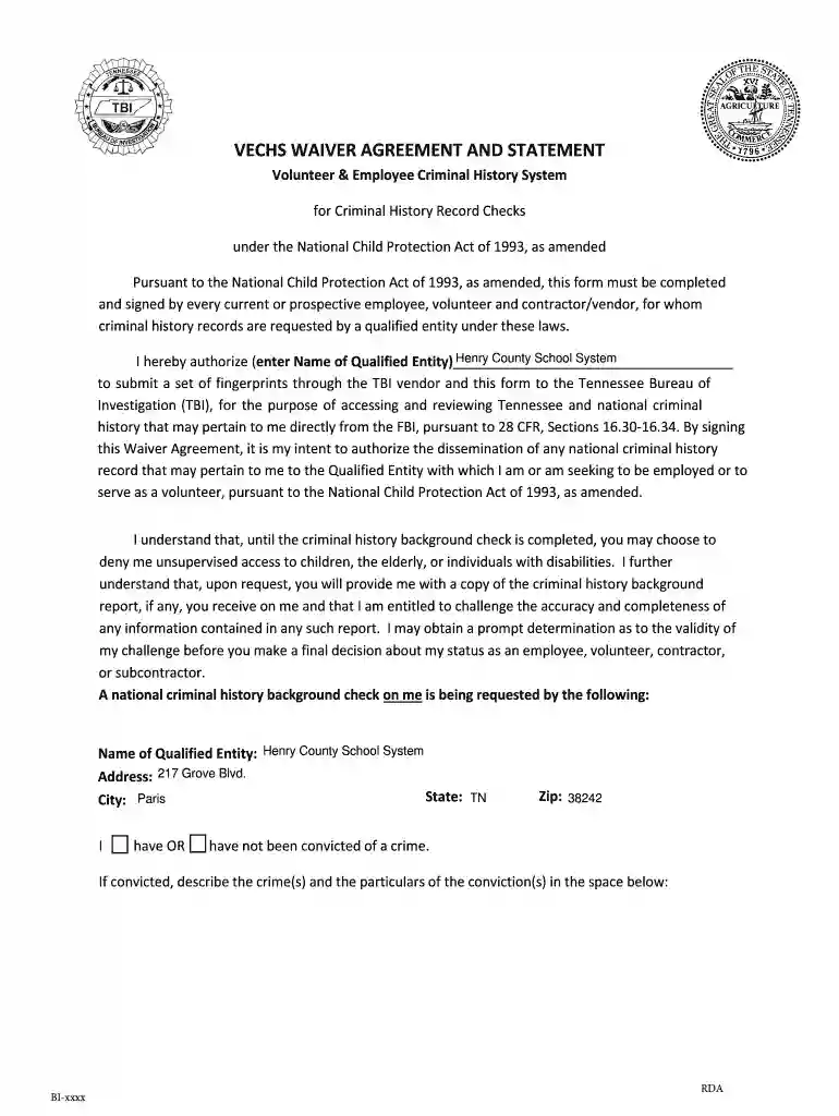 vechs waiver agreement and statement - UTM Preview on Page 1