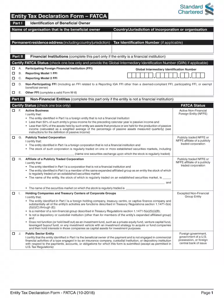 declaration form fatca Preview on Page 1