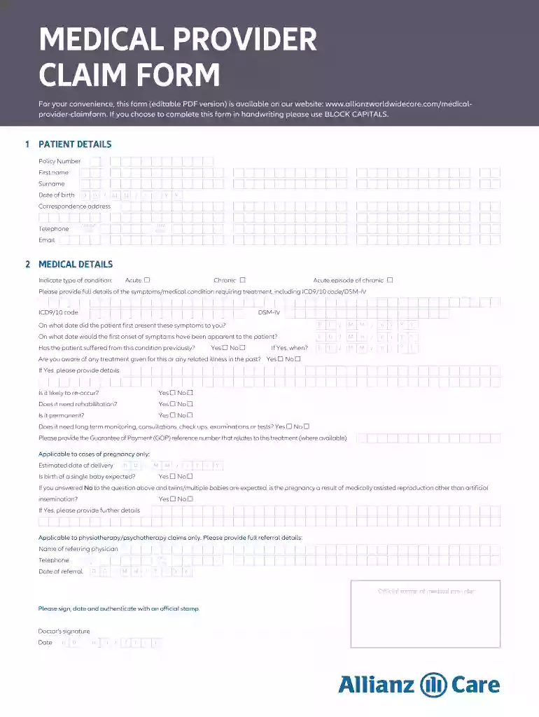 Medical Provider Claim Form - Canadian Medical Preview on Page 1