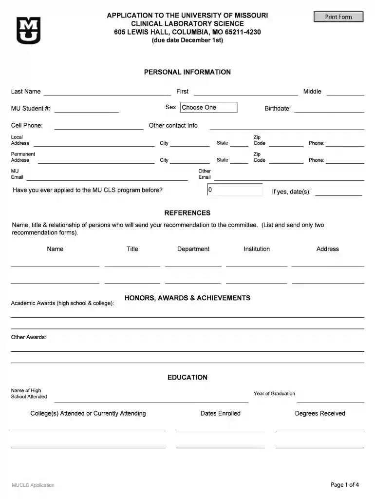 Application - Nuclear Medicine - MU School of Health Professions Preview on Page 1