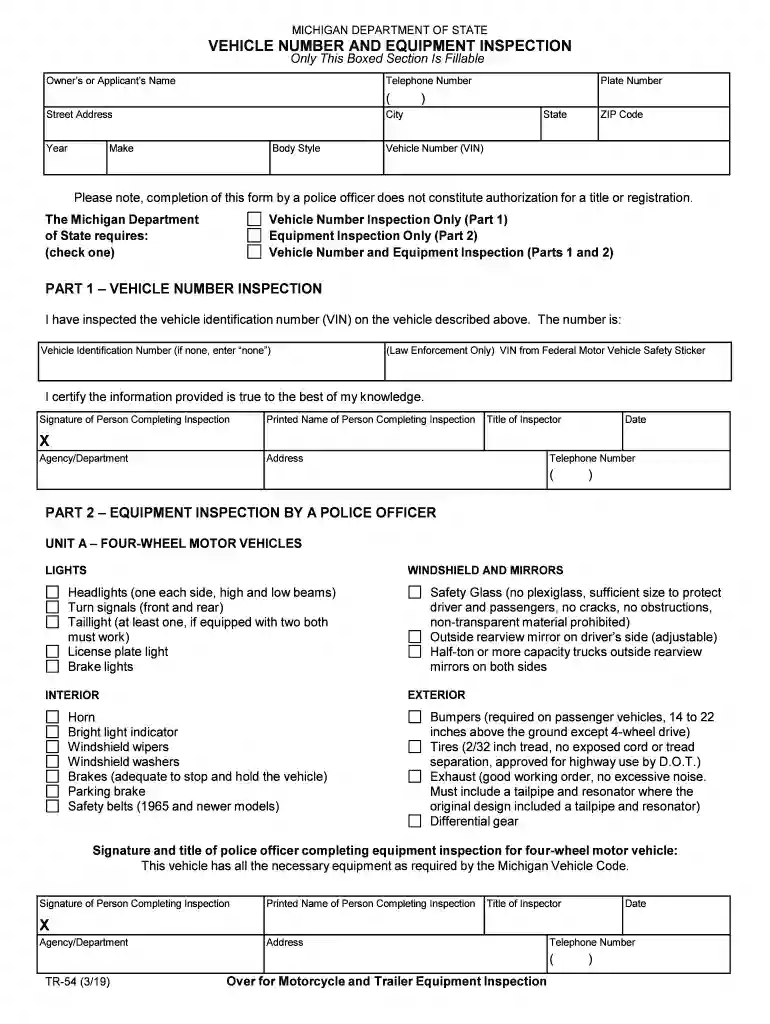 michigan vehicle inspection form Preview on Page 1
