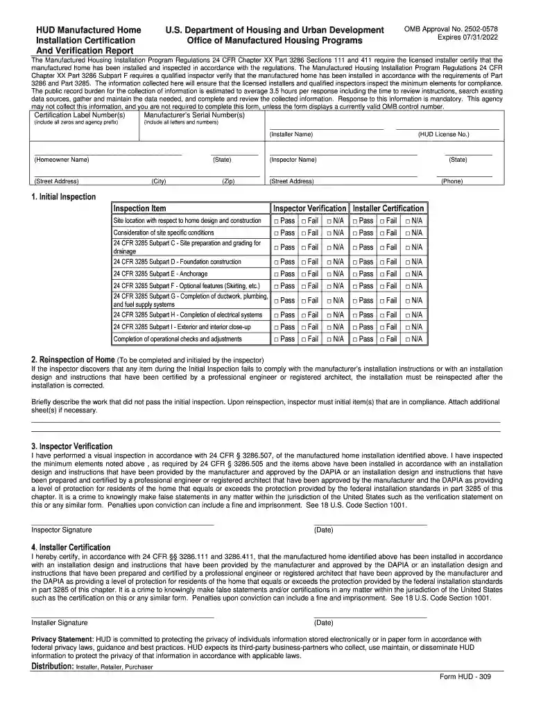 hud 309 form Preview on Page 1