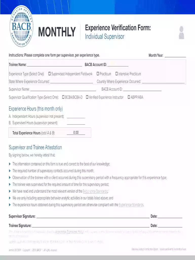 monthly verification form bacb Preview on Page 1