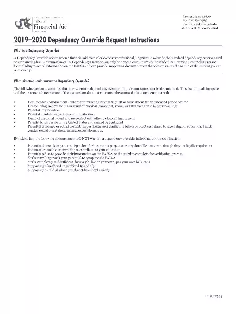 20192020 Dependency Override Request Instructions Preview on Page 1