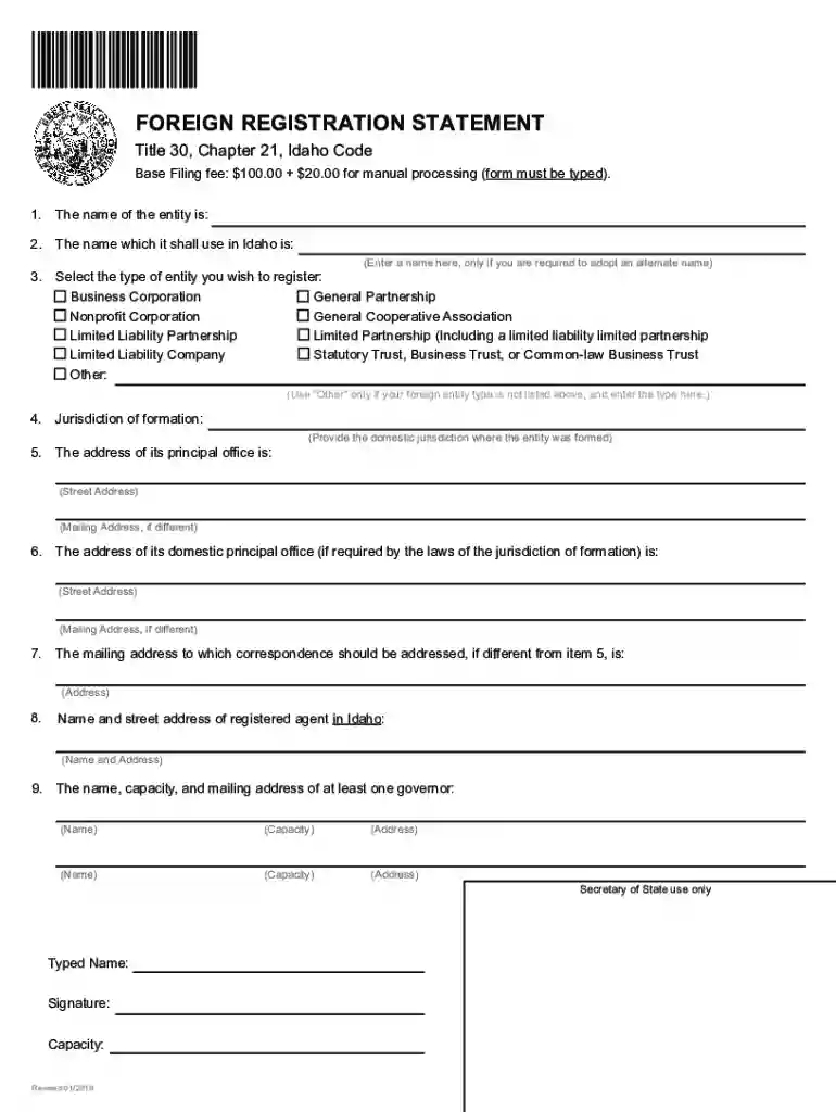 ID Foreign Registration Statement Preview on Page 1