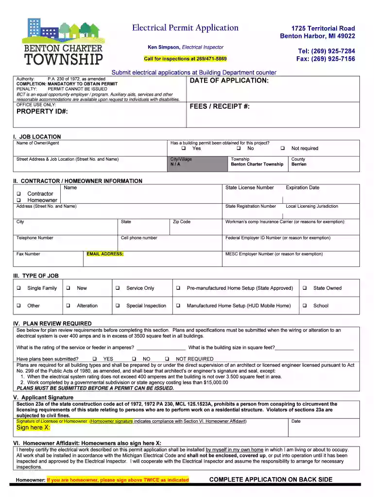 Electrical Permit Application 1725 Territorial Road Benton Preview on Page 1