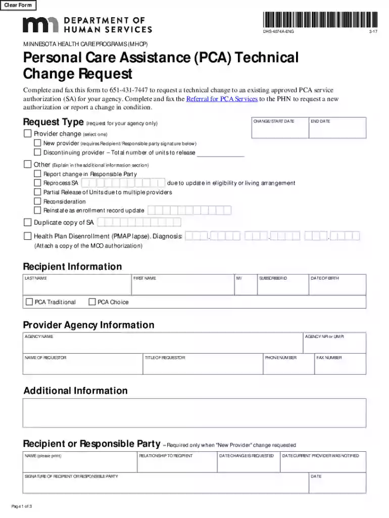 pca technical change form Preview on Page 1