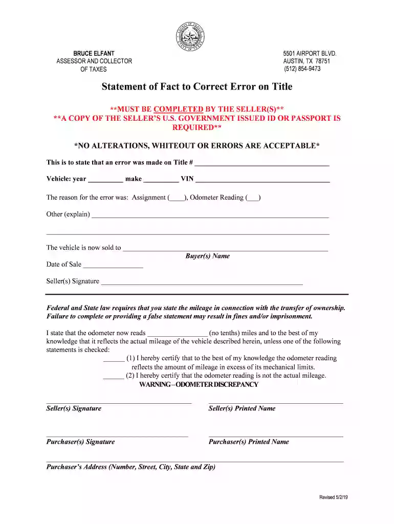 statement of fact to correct error on title Preview on Page 1