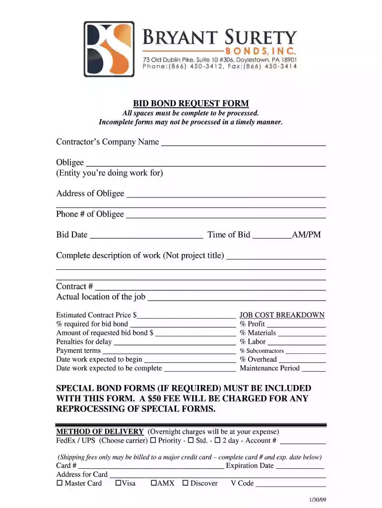 14 Printable bid bond Forms and Templates - Fillable Preview on Page 1