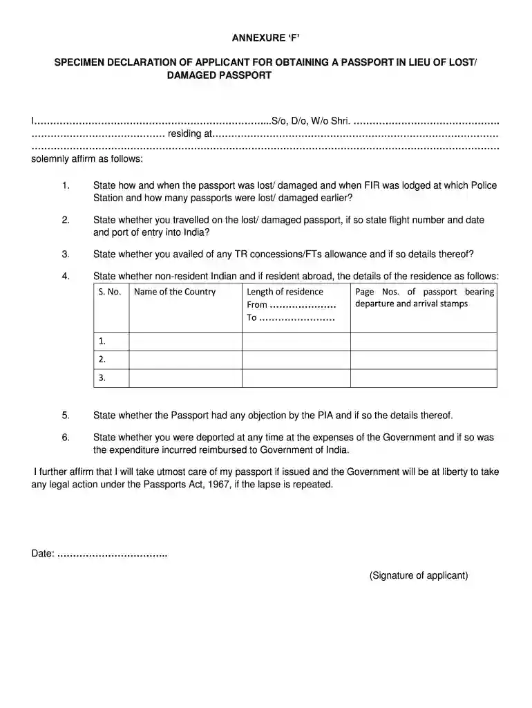 specimen declaration by applicant s parent s Preview on Page 1