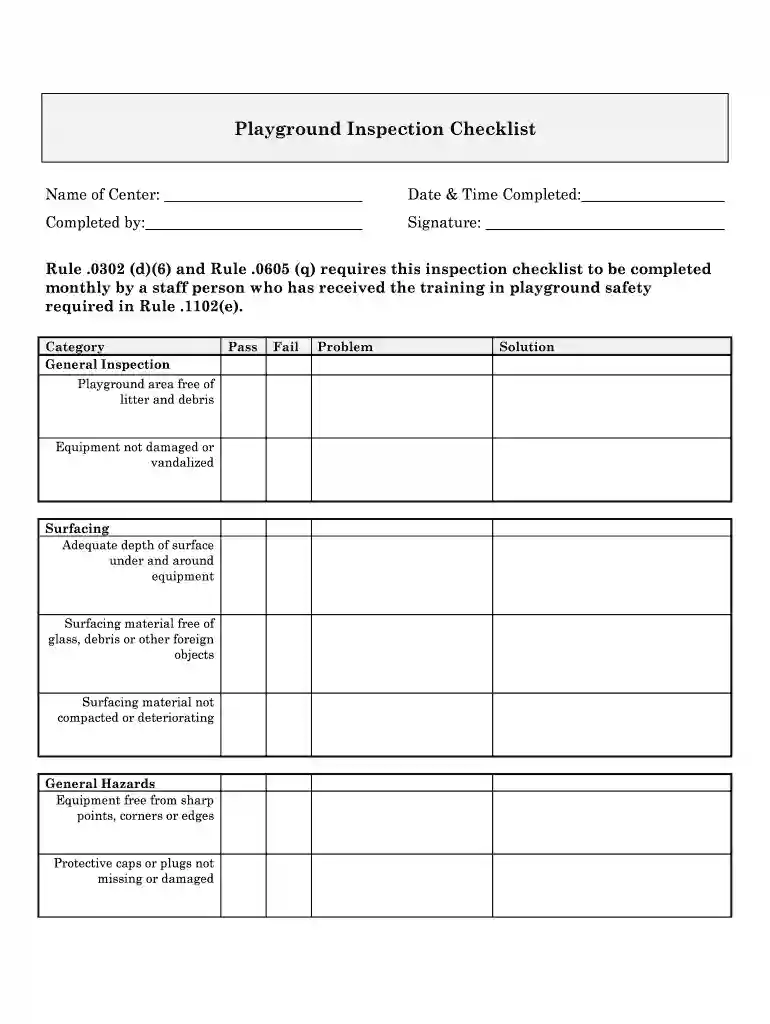 playground inspection checklist pdf Preview on Page 1