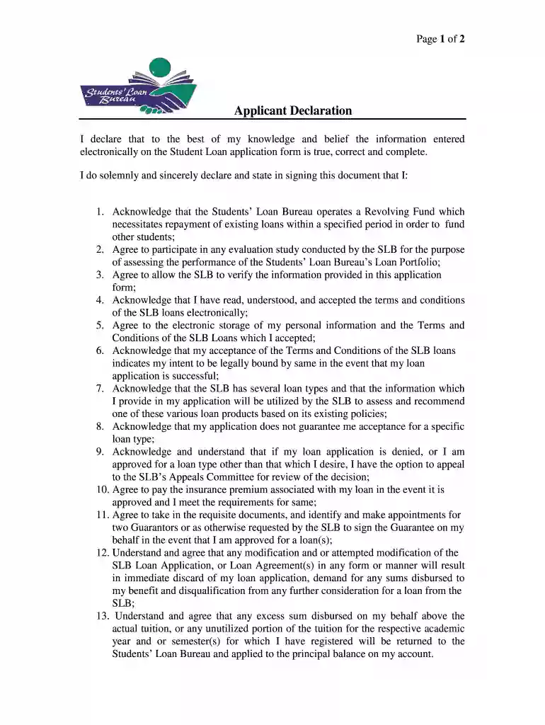 student loan declaration form Preview on Page 1