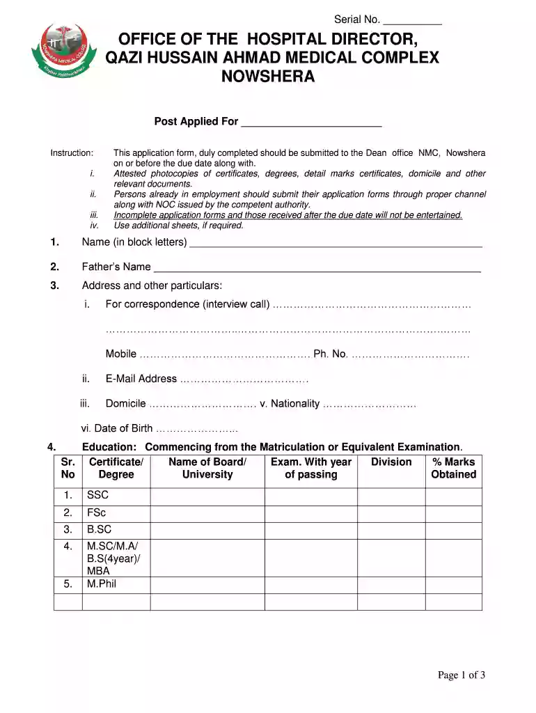 nmcn edu pk job application form Preview on Page 1