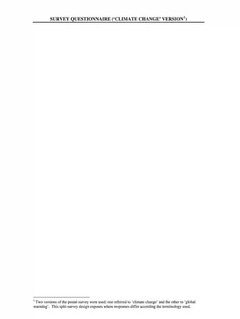 Climate Change Awareness Survey Questions + Sample Preview on Page 1