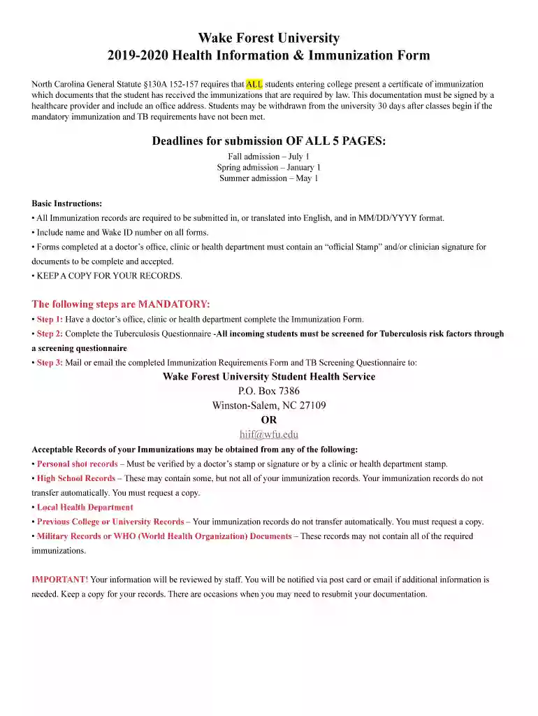 NC DPH, WCH: Immunization: Schools and Childcare Facilities Preview on Page 1