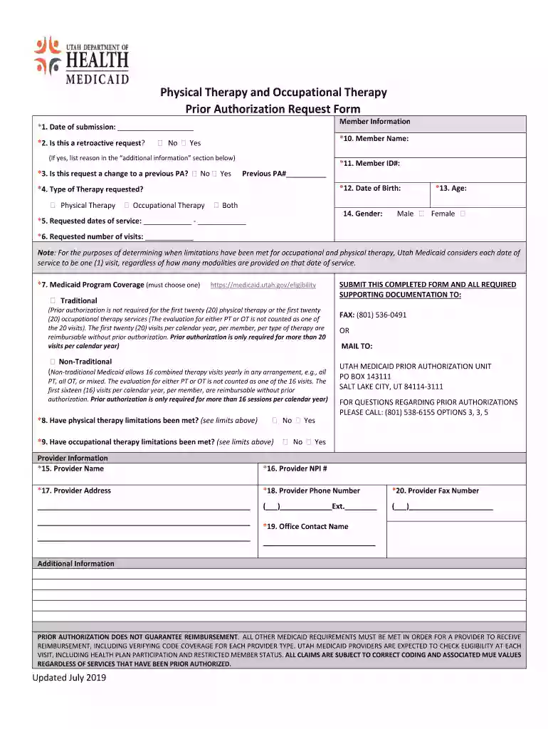 Physical and Occupational Therapy Authorization Request Form Preview on Page 1