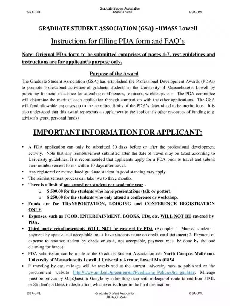Professional Development Award Application Preview on Page 1