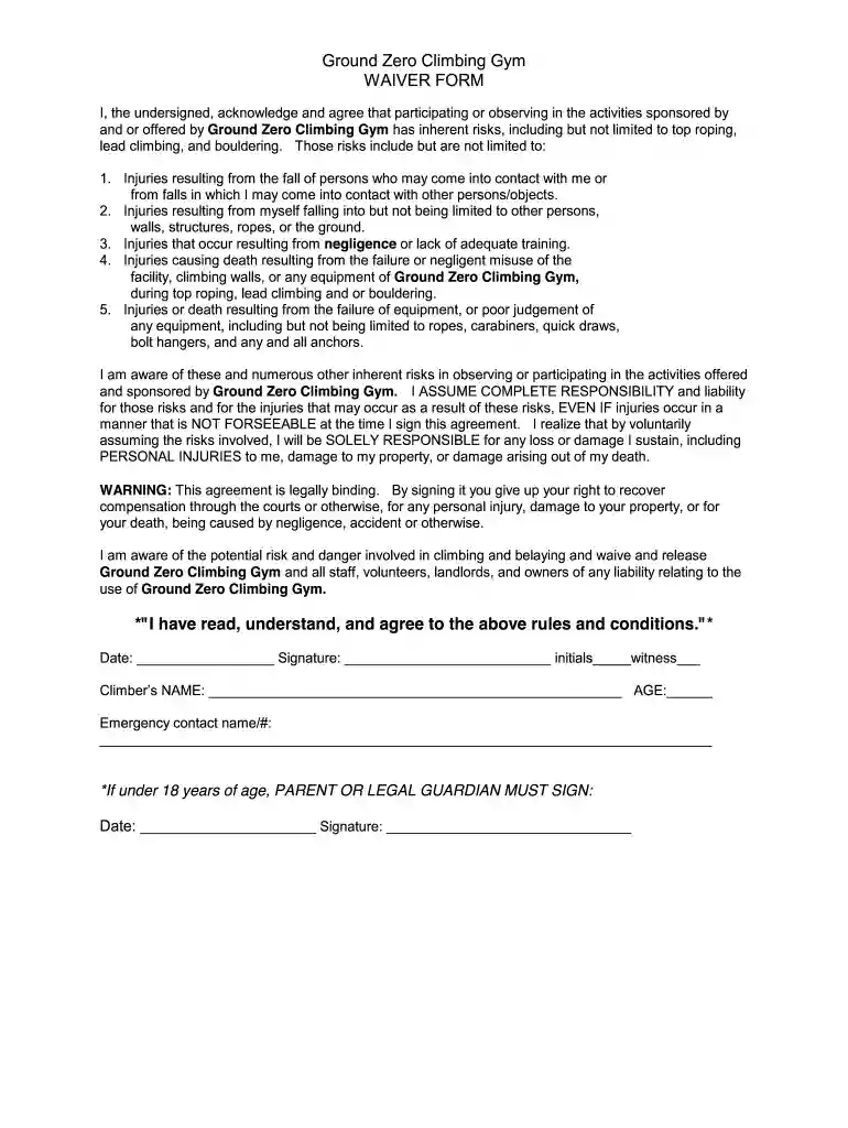 gym waiver template Preview on Page 1