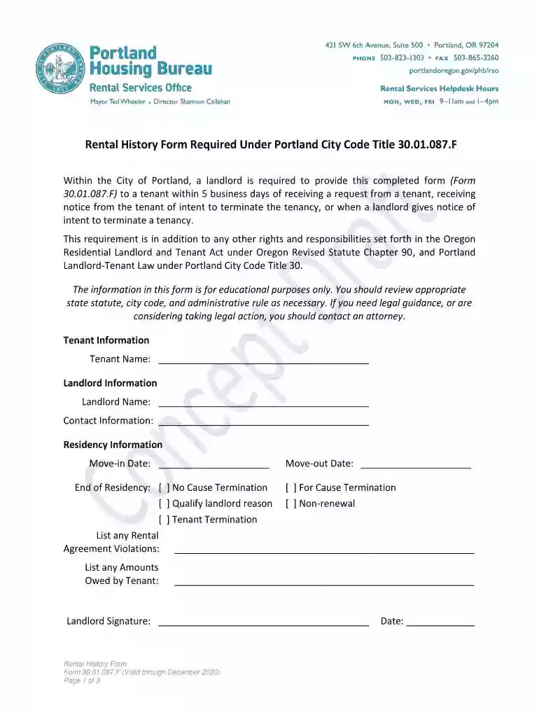 rental history form Preview on Page 1