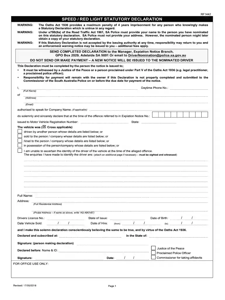 statutory declaration sa Preview on Page 1